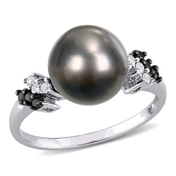 Sofia B. Cultured Black Tahitian Pearl and 1/8 cttw Black & White Diamond Ring