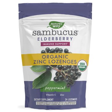 Nature's Way Sambucus Organic Elderberry with Zinc Immune Support Lozenges, 24-count