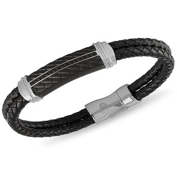 Esquire Men's 1/10 cttw Black Diamond and Leather Bracelet