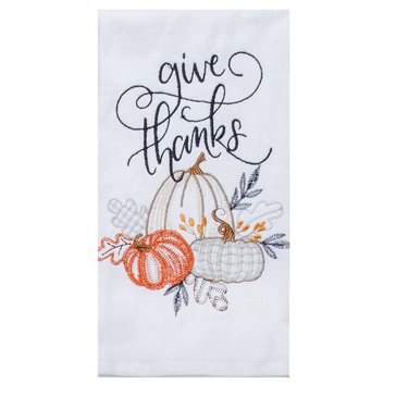 Kay Dee Gingham Pumpkin Embroidered Give Thanks Terry Kitchen Towels