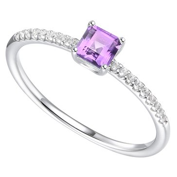 Emerald Cut Amethyst and Diamond Ring