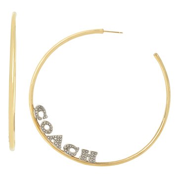 Coach Logo Pave Large Hoop Earrings