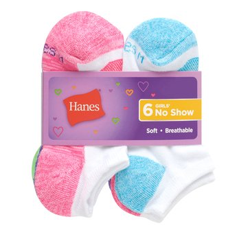 Hanes Girls' Cool Comfort 6-Pack No Show Socks