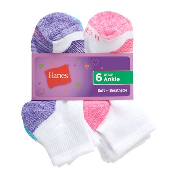 Hanes Girls' Cool Comfort 6-Pack Ankle Socks