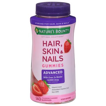 Natures Bounty Optimal Solutions Advanced Hair, Skin, and Nails Strawberry Gummies 140-Count