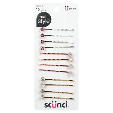 Scunci Real Style Decorative Bobby Pins with Solitaire Rhinestone