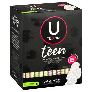 U by Kotex Teen Ultra Thin Pads with Wings
