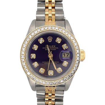 Pre-Owned Rolex Ladies Datejust Custom 40 Diamond Bezel 10 Diamond Dial Jubilee Band Watch