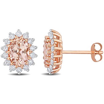 Sofia B. 1 3/5 cttw Oval Morganite and 1/2 cttw Diamond Halo Earrings