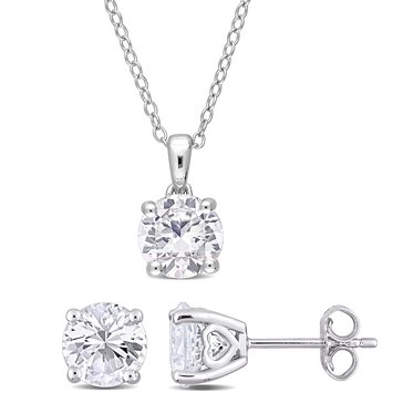 Sofia B. 4 7/8 cttw Created White Sapphire Solitaire Stud Earrings & Chain Pendant Set