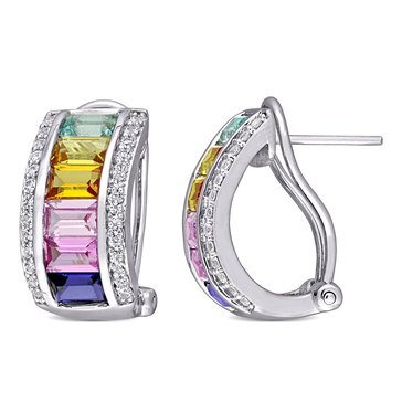 Sofia B. 4 1/4 cttw Multi-Color Created Sapphire Hoop Earrings