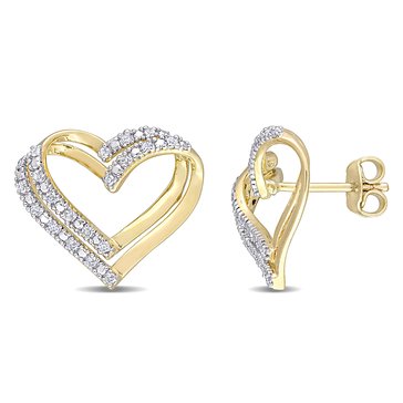 Sofia B. 1/5 cttw Diamond Open Heart Yellow Plated Silver Sterling Earrings