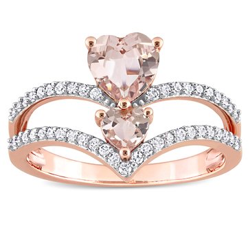 Sofia B. 7/8 CT.TGW. Heart Shape Morganite 1/4 CT. Diamond 2-Stone Open Ring