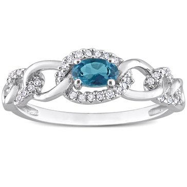 Sofia B. 1/3 cttw London Blue Topaz and 1/8 cttw Diamond Mini Oval Link Ring