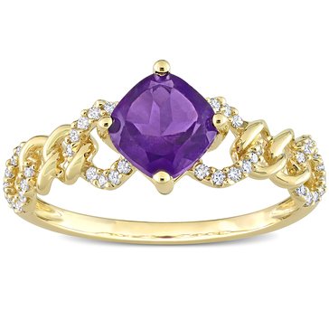 Sofia B. 4/5 cttw Cushion Africa Amethyst and 1/7 cttw Diamond Link Ring