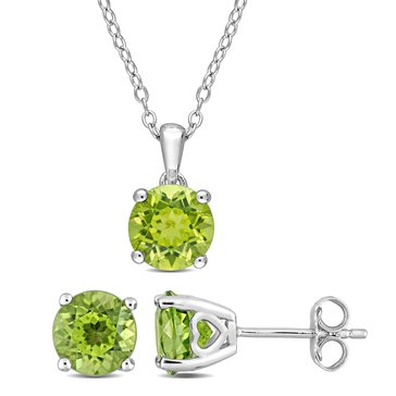 Sofia B. 4 1/2 cttw Peridot Solitaire Stud Earring Chain Pendant Set