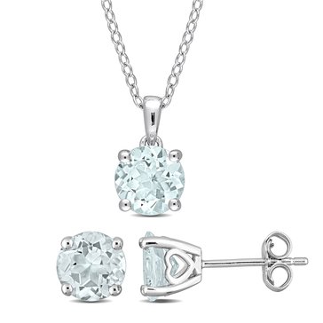 Sofia B. 3 1/2 cttw Aquamarine Solitaire Pendant & Stud Earrings Set