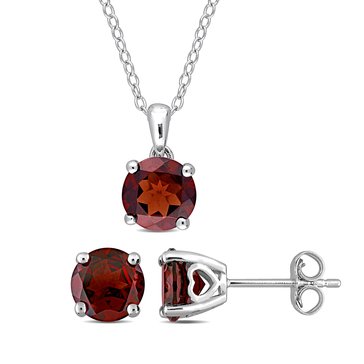 Sofia B. 4 4/5 cttw Garnet Solitaire Pendant & Stud Earrings Set