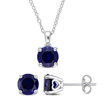 Sofia B. 4 7/8 cttw Created Blue Sapphire Solitaire Pendant & Stud Earrings Set