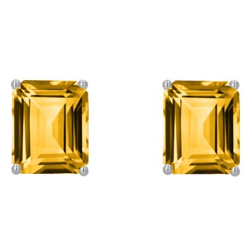 Sterling Silver Emerald Cut Citrine Earrings