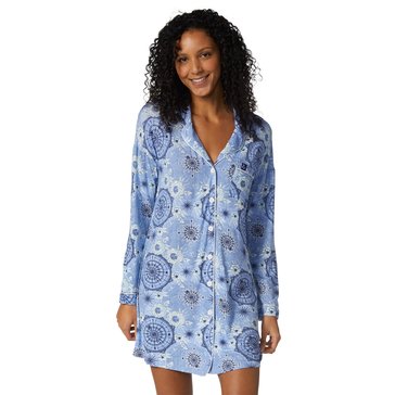 Yarn & Sea Women's Notch Collar Printed Nightshirt