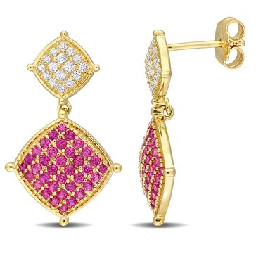 Sofia B. 1 3/4 cttw Created White Sapphire & Created Ruby Lozenge Earrings