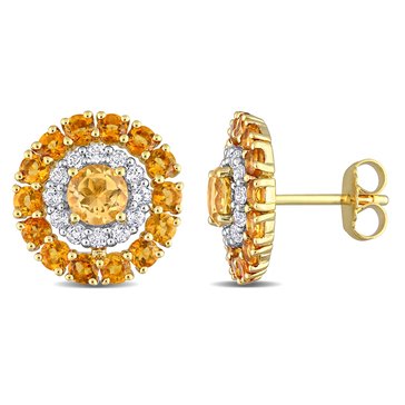 Sofia B. 3 1/2 cttw Citrine, Madeira Citrine & White Topaz Double Halo Stud Earrings