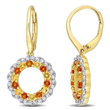 Sofia B. 1 1/2 cttw Citrine, Madeira Citrine & White Topaz Open Circle Drop Leverback Earrings