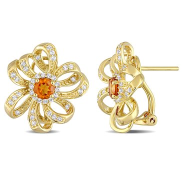 Sofia B. 1 3/5 cttw Madeira Citrine & White Topaz Flower Omega Clip Earrings