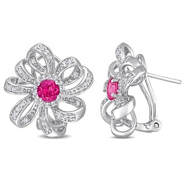 Sofia B. 2 cttw Pink Topaz & White Topaz Flower Omega Clip Earrings