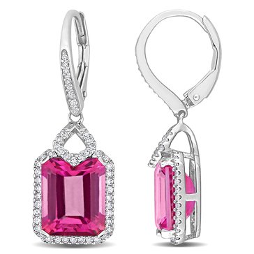 Sofia B. 11 1/7 cttw Pink Topaz and 1/2 cttw Diamond Halo Earrings