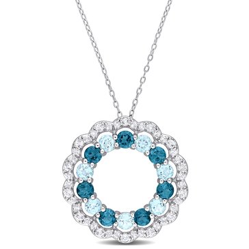 Sofia B. 6 cttw London Blue, Sky Blue & White Topaz Open Circle Pendant