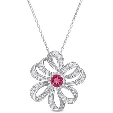 Sofia B. 2 3/4 cttw Pink Topaz & White Topaz Flower Pendant