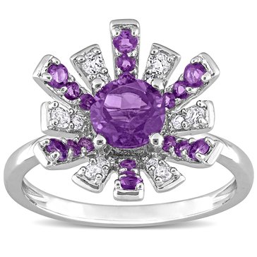 Sofia B. 1 3/8 cttw African Amethyst & White Topaz Starburst Cocktail Ring