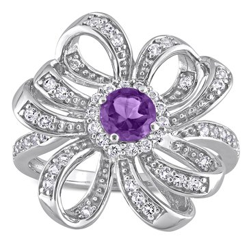 Sofia B. 7/8 cttw African Amethyst & White Topaz Flower Cocktail Ring