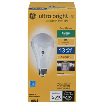 GE 150W LED SoftWhite Ultra Bright Outdoor General Purpose  A21 1-Pack Light Bulb