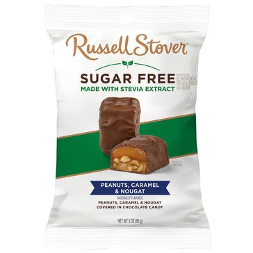 Russell Stover Sugar Free Milk Chocolate Peanut & Caramel Nougat, 3oz