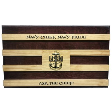 Custom Coin Holders Chief Petty Officer Engraved Flag Wall-Mount Coin Holder