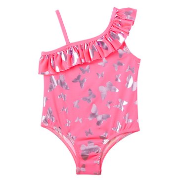 Pink Platinum Big Girls' Off the Shoulder Butterfly 1-Piece Swimsuit