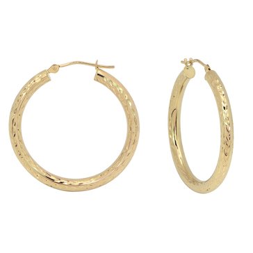 18K Diamond Cut Hoop Earrings