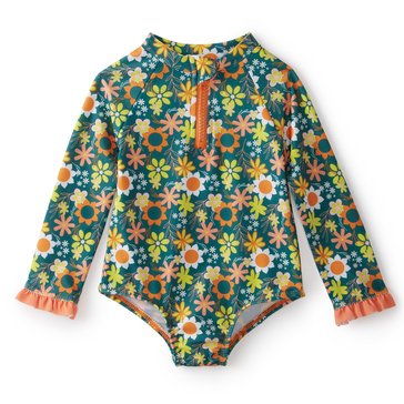 Wanderling Baby Girls' Flower Child Floral Long Sleeve One Piece Swimsuit