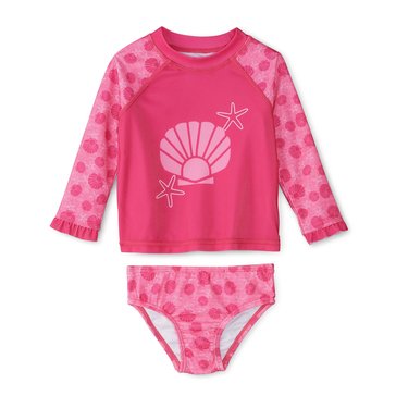 Wanderling Baby Girls' Pink Shell Long Sleeve Rashguard Set