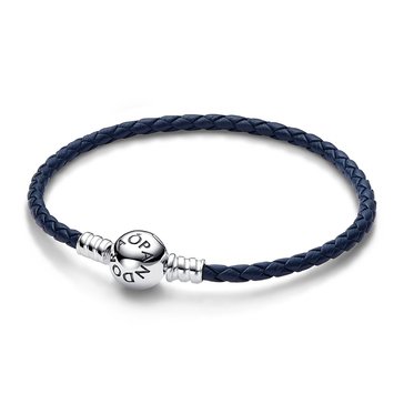 Pandora Moments Round Clasp Blue Braided Bracelet