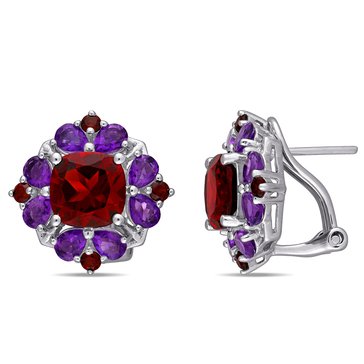 Sofia B. 8 7/8 cttw Garnet & African Amethyst Quatrefoil Floral Earrings