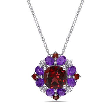 Sofia B. 4 2/5 cttw Garnet & African Amethyst Quatrefoil Floral Pendant