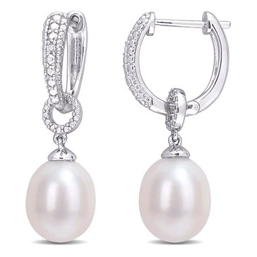 Sofia B. Freshwater Cultured Pearl Diamond Accent Drop Hoop Earrings