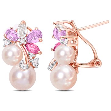 Sofia B. Freshwater Pink Cultured Pearl 2 1/2 cttw Rose de France Topaz Earrings