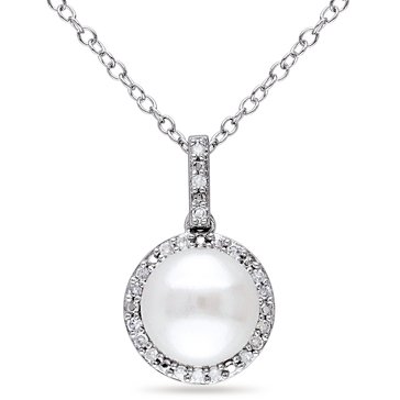 Sofia B. 1/10 cttw Diamond with Freshwater Cultured White Pearl Pendant