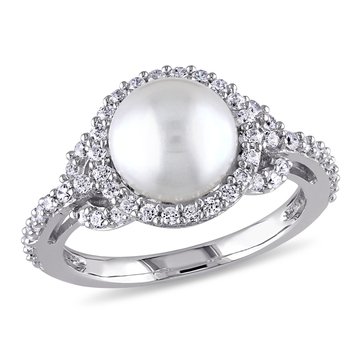 Sofia B. Freshwater Cultured Pearl with Cubic Zirconia Halo Ring