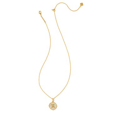 Kendra Scott Womens Letter X Disc Pendant Necklace Gold Iridescent Abalone